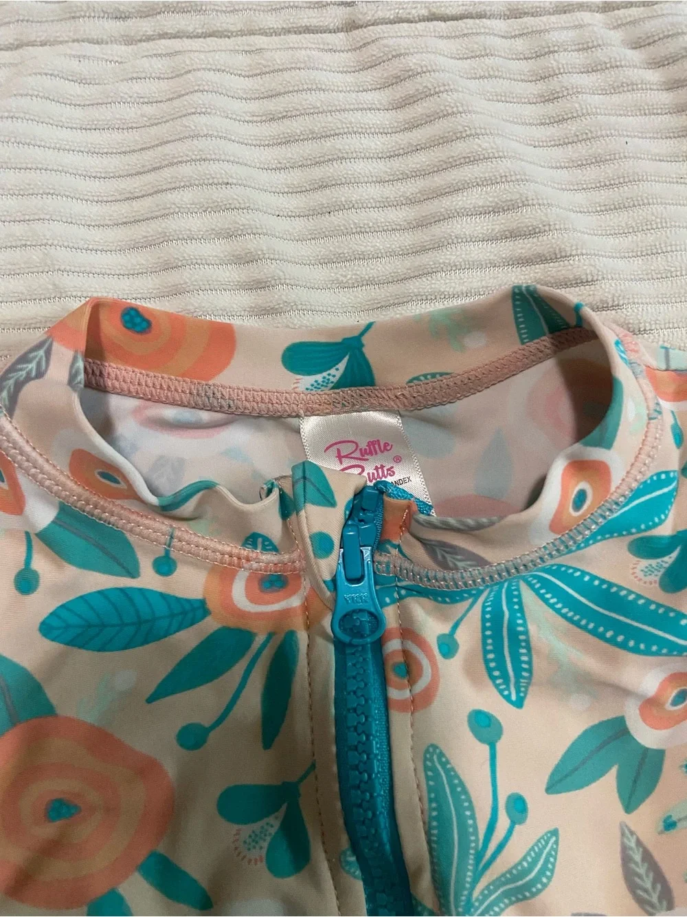 Ruffle Butts Teal & Peach Floral Long Sleeve Rashguard